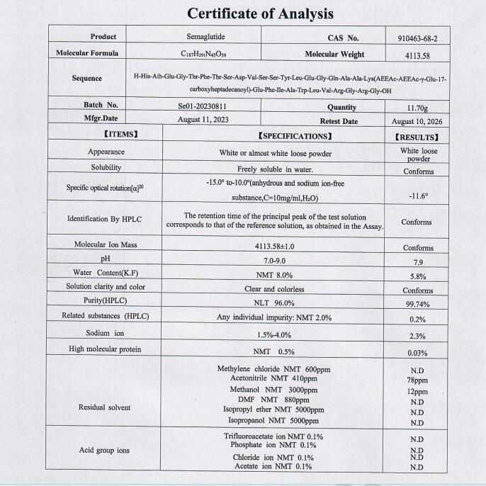 Shop Semaglutide 99% White powder COA High Quality Semaglutide-Detailed Image 2
