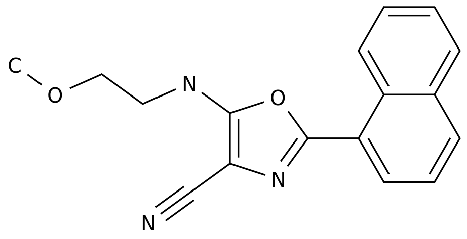 5-(2-methoxyethylamino)-2-naphthalen-1-yl-1,3-oxazole-4-carbonitrile structure
