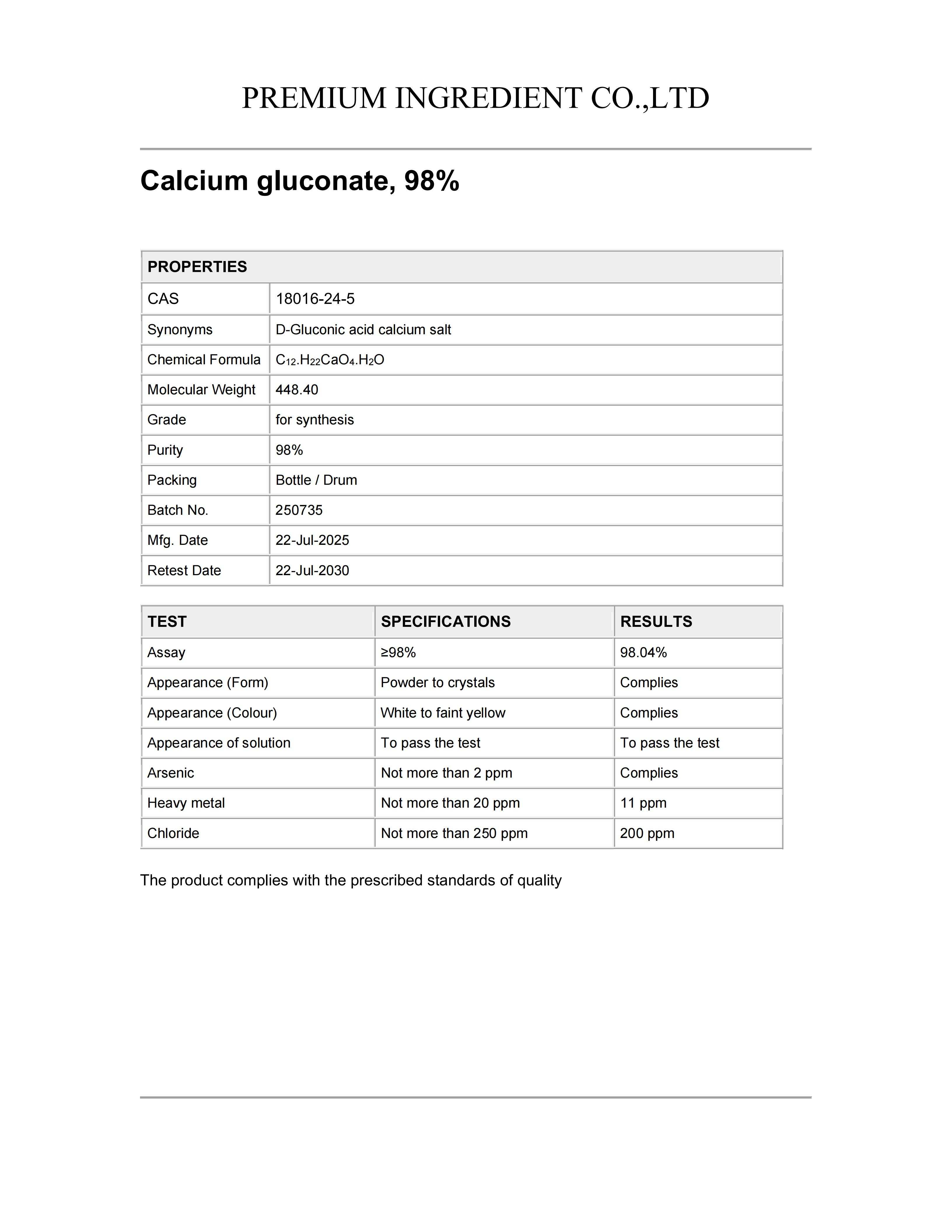 Shop PREMIUM INGREDIENT Calcium Gluconate FCC/ USP/ BP/GB17551-Detailed Image 1
