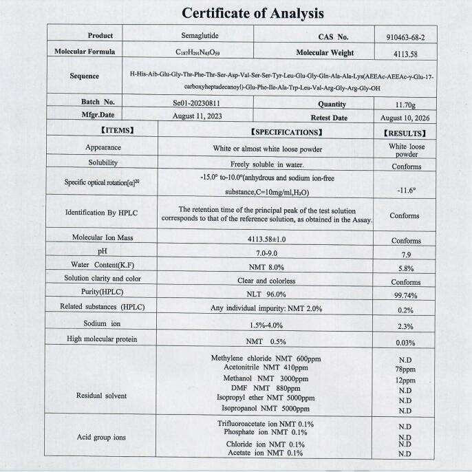 Shop API Semaglutide 99% purity White powder High Quality semaglutide weight loss-Detailed Image 3
